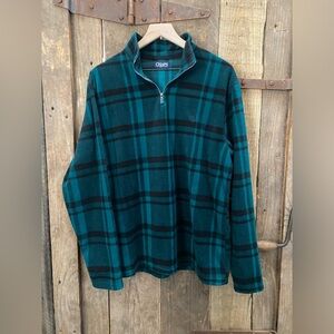 Chaps Golf Sweater Fleece Mens Lg Long Sleeve 1/4 Zip Pullover Green Plaid